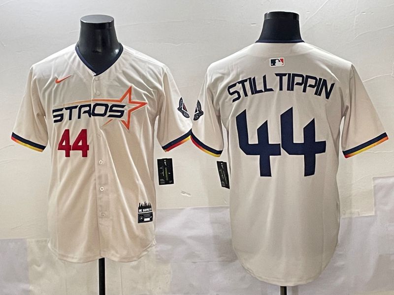 Men 2025 Houston Astros #44 Still Tippin Cream Three generations Joint Name Nike MLB Jersey style 10